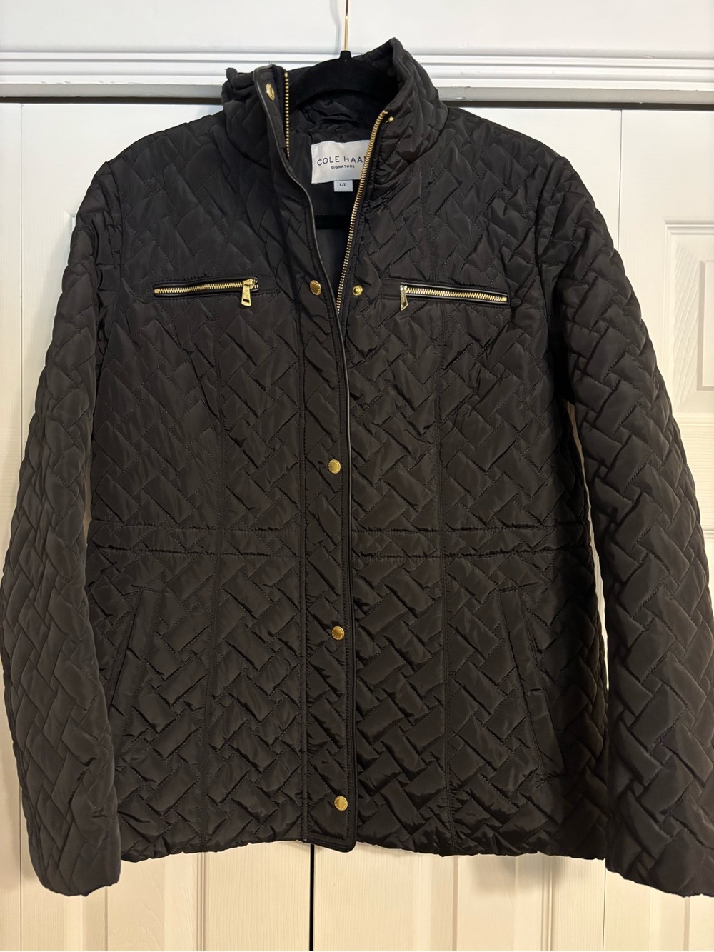 Cole Haan Black Quilted Puffer Jacket with Gold Hardware